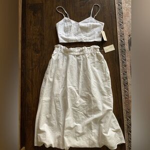 White Eyelet Midi Skirt Crop Top Set size medium